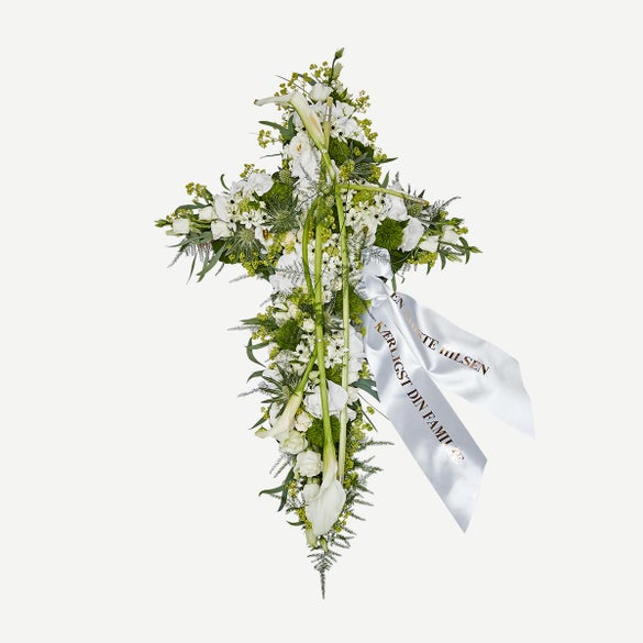 Kors i klassisk stil med bånd - creme